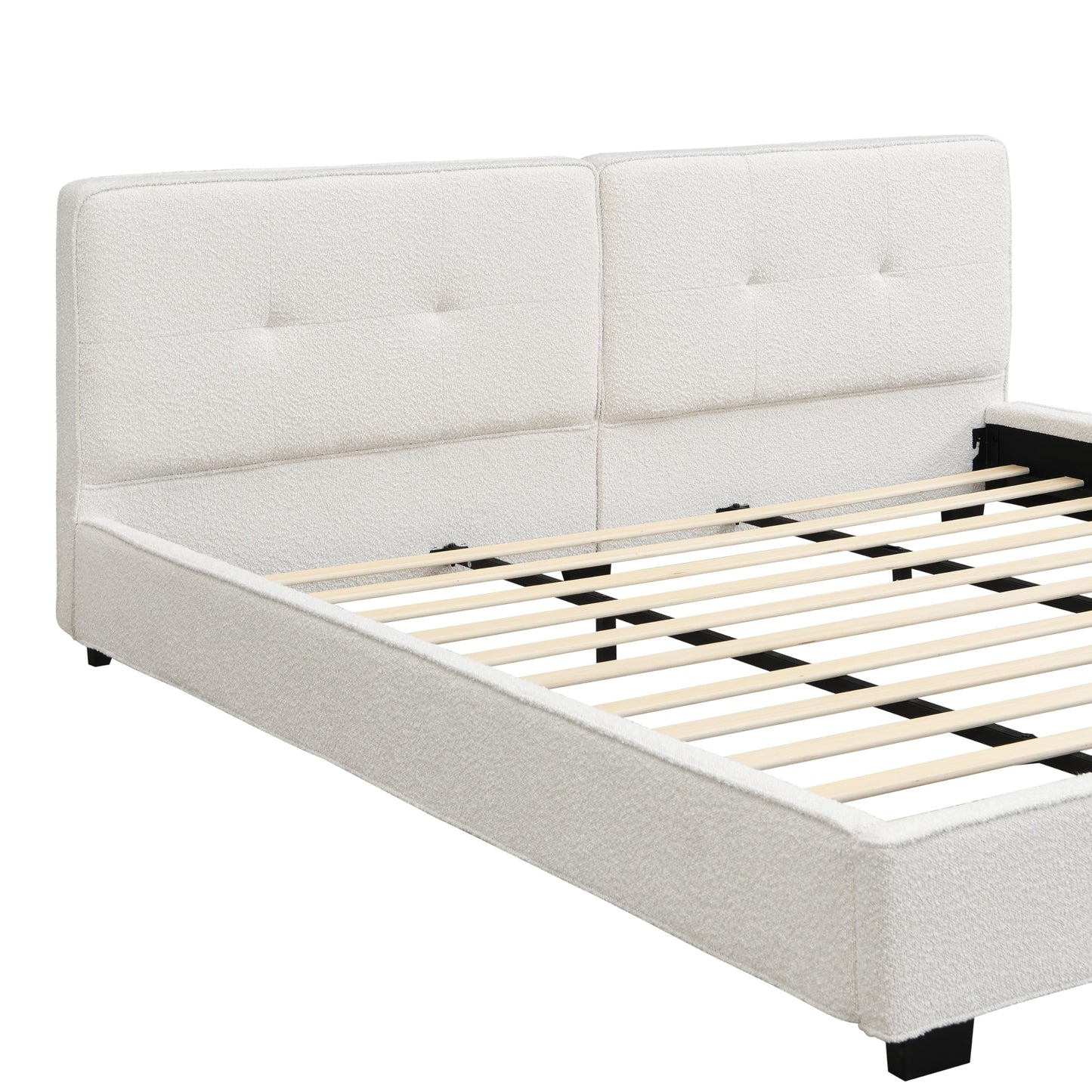 Christopher Knight Home Cordo King Size Bed, Velvet Upholstered Platform Bed, Wooden Slats Panel Support, Tufted Square Corners Haedboard, No Box Spring Needed, Easy Assembly, Beige