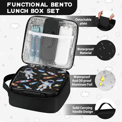MAISON HUIS Bento Lunch Box with 8oz Soup Thermo, 5-Compartment Leak-Proof Container, Thermo Hot Food Jar and Insulated Lunch Bag, BPA Free,Travel, School