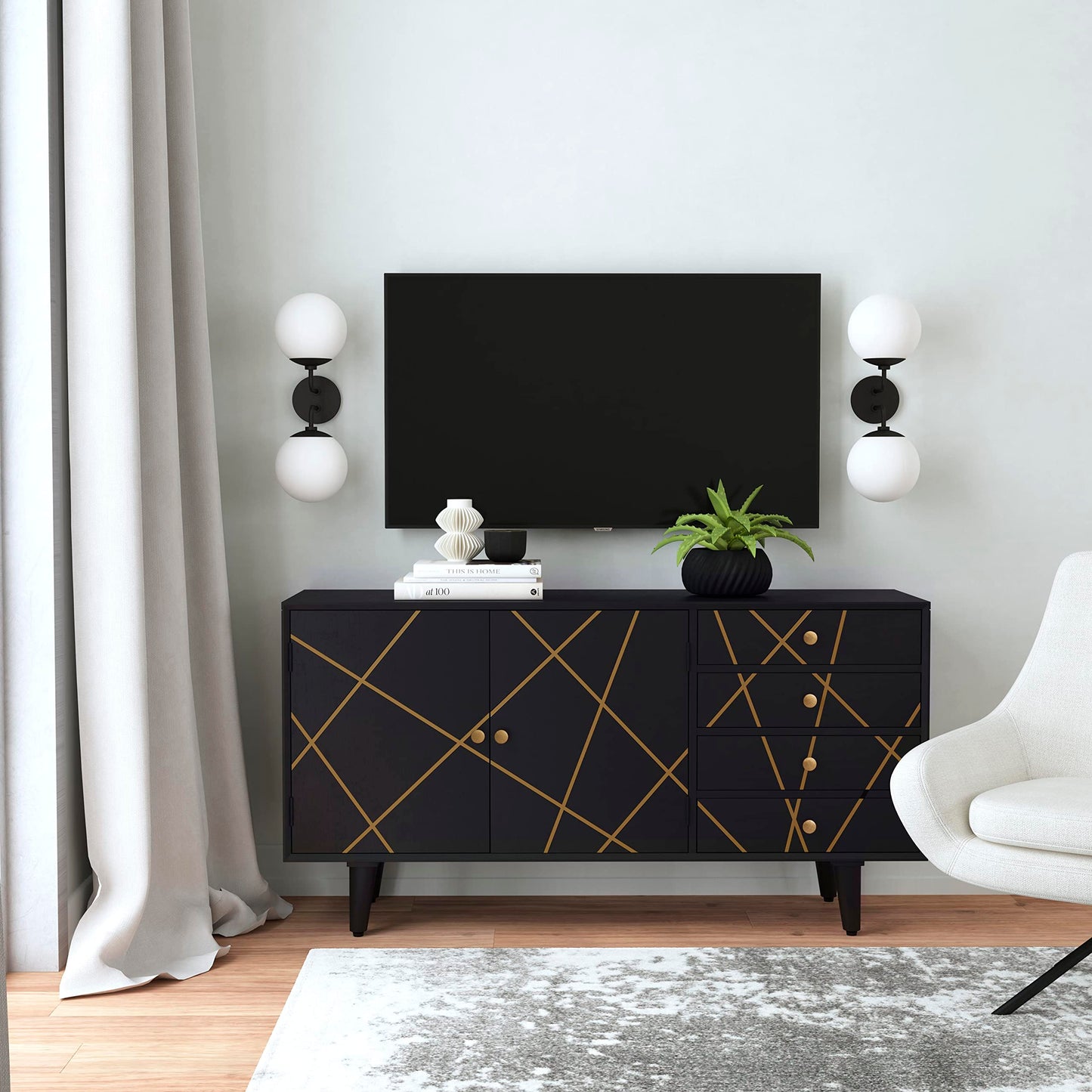 Powell Tate Mango Wood Console with Modern Gold Accents