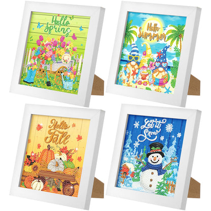 Geyoga 4 Pcs Seasonal Holiday Diamond Art Kits for Adults 5d Seasonal Diamond Painting Kits with Frame for Beginner Kids Arts and Crafts Rhinestone Gem Art Table Decor Gift 7 x 7 Inch