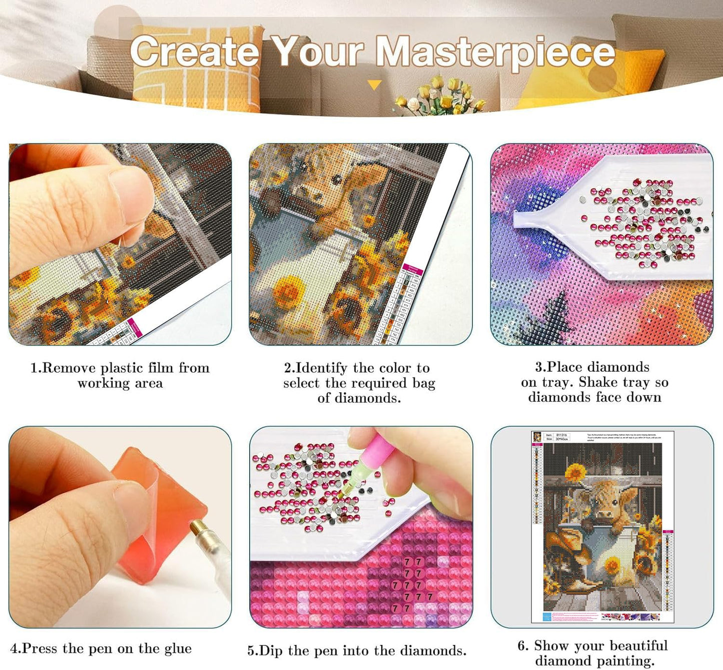Axquilon Diamond Art Kits for Adults - 3 Pack Highland Cow Diamond Painting Kits for Adults, 5D Round Full Drill Cow Gem Art, Paint by Diamonds Pictures DIY Crafts Kits 12x16inch