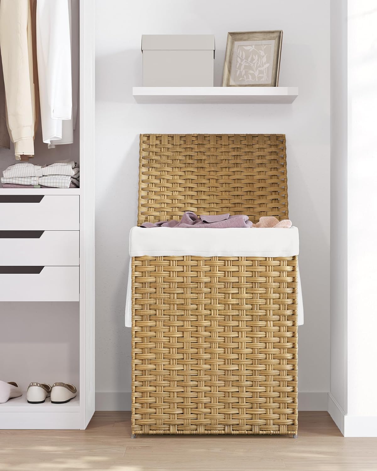 23.8 (90 ULCB51NL SONGMICS Laundry Hamper with Lid, Gallon L) Synthetic Rattan Clothes Laundry Basket with Lid