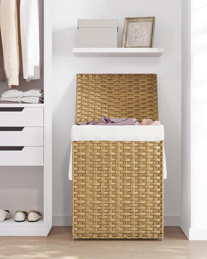 23.8 (90 ULCB51NL SONGMICS Laundry Hamper with Lid, Gallon L) Synthetic Rattan Clothes Laundry Basket with Lid