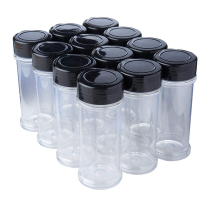 12 Pack of 6 Oz. Empty Clear Plastic Spice Bottles with Black Top Lids For Storing and Dispensing Salt, Sweeteners and Spices - Food-Grade Spice Jars for Kitchen and Home Spice Organization
