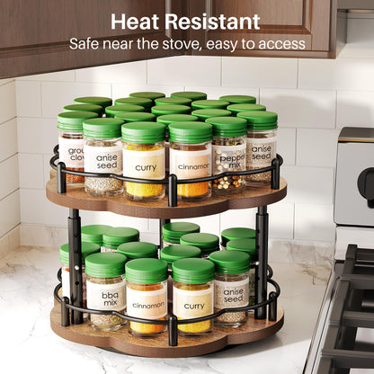 Spice Rack Lazy Susan Organizer for Cabinet, Rotating Spice Organization 2 Tier Adjustable Lazy Susan Turntable Spice Cabinet Organizer for Kitchen Countertop & Pantry, Wood 10 Inch Seasoning Storage