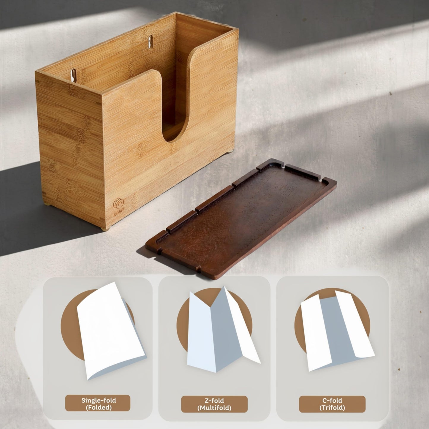 eBun Bamboo Paper Towel Dispenser with Lid, Countertop Holder for Multifold & Trifold Towels, Wooden Napkin Dispenser Box with Easy-Access Slot for Kitchen, Bathroom, Office