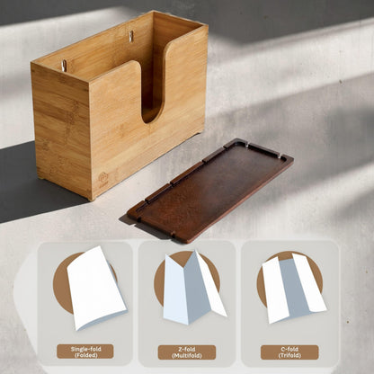 eBun Bamboo Paper Towel Dispenser with Lid, Countertop Holder for Multifold & Trifold Towels, Wooden Napkin Dispenser Box with Easy-Access Slot for Kitchen, Bathroom, Office