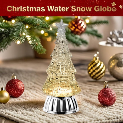 Christmas Tree Snow Globe Lantern with Warm Light 6H Timer Water Snow Globe Lantern USB & Battery Operated for Christmas Festival Decorations Gifts (Silver Tree)