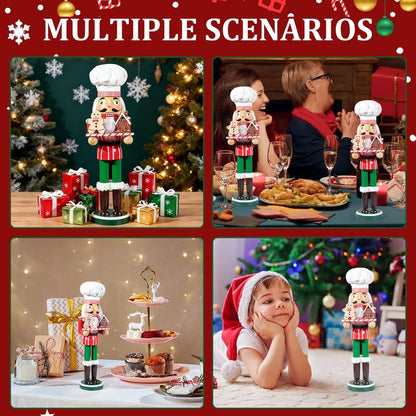 GlisDyck 15 Inch Chef Nutcracker Christmas Decor, Nutcrackers Figures, Festive Collectible Figurine Gift for Table Desktop Fireplace Thanksgiving Holiday Display (White Green)