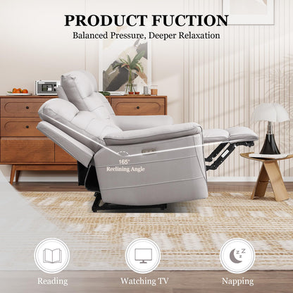 EBELLO 2 Pieces Faux Leather Power Recliner Sofa Set, Reclining Living Room Furniture Set, Included Loveseat and 3 Seat Electric Recliner Sofa, Modern Design for Living Room, Grey