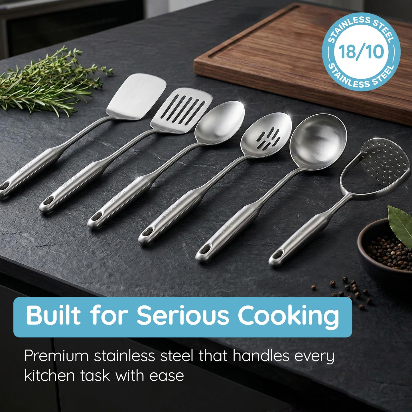 Stainless Steel Slotted Cooking Spoon, 15 Inch Large Metal Chef Strainer Utensil For Cooking, Serving, And Mixing, The #1 Dishwasher Safe Kitchen Tool, Long Spoon With Holes