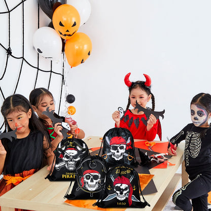 Kacctyen 24 Pcs Pirate Party Favor Goody Candy Treat Bags Halloween Pirate Captain Skull Gift Drawstring Bags for Boys Girls Adventure Themed Birthday Party Supplies Decoration(16 Pieces)