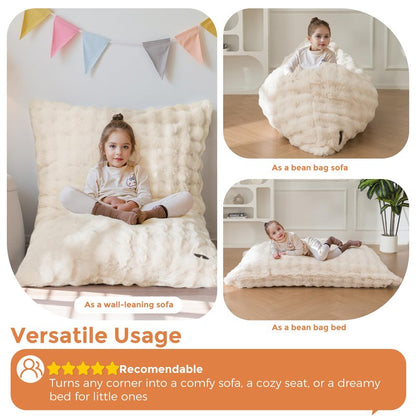 MAXYOYO 3 in 1 Kids Bean Bag Chair Bed, Child Floor Sofa for Gaming, Reading, Convertible Bean Bag Floor Cushion with Machine Washable Cover for Living Room Bedroom, Beige