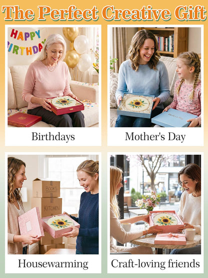 Punch Needle Kit Adults Beginner - Includes Hoop/Needle/Yarns/Punch Needle Fabric with Pattern, Embroidery Craft Gifts for Women Mother, Cute Sunflower
