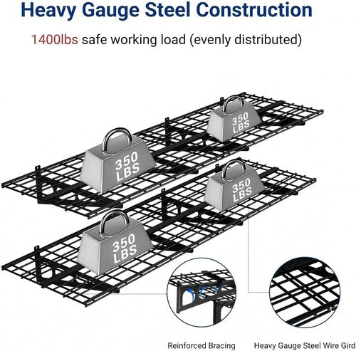 FLEXIMOUNTS 2-Pack Garage Shelving - 24"x72" Wall Storage Racks with Hooks | Classic Black