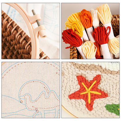 Woohome Punch Needle Kit Included Plastic Hoops, Punch Needle Cloth, Color Yarn and Punch Needle Tools for Adults, Beginners (Red, Pink and Yellow Flowers)