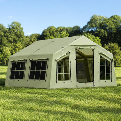 KNUO 2026 Upgraded Waterproof Inflatable Camping Tent for Winter with Rain Cover for 4~6 People, Large Blow-Up Air Tent, No Assembly Needed Luxury Glamping House, 12x12ft Oxford Fabric, Green