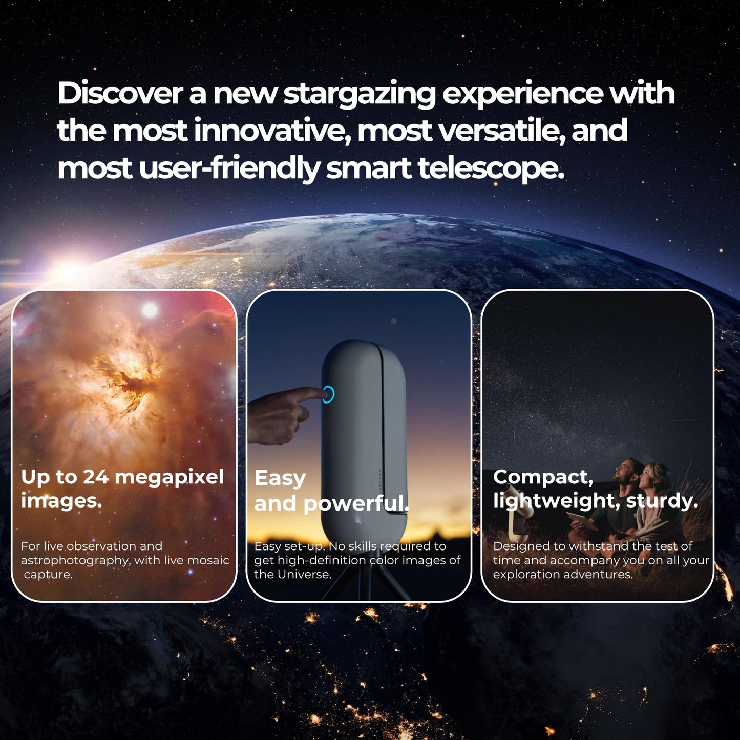 Vaonis Vespera Pro Smart Telescope with Observation Station Functionality – Compact Astrophotography Telescope - Automated Stargazing Camera – High-Resolution Imaging, App-Controlled for Astronomers