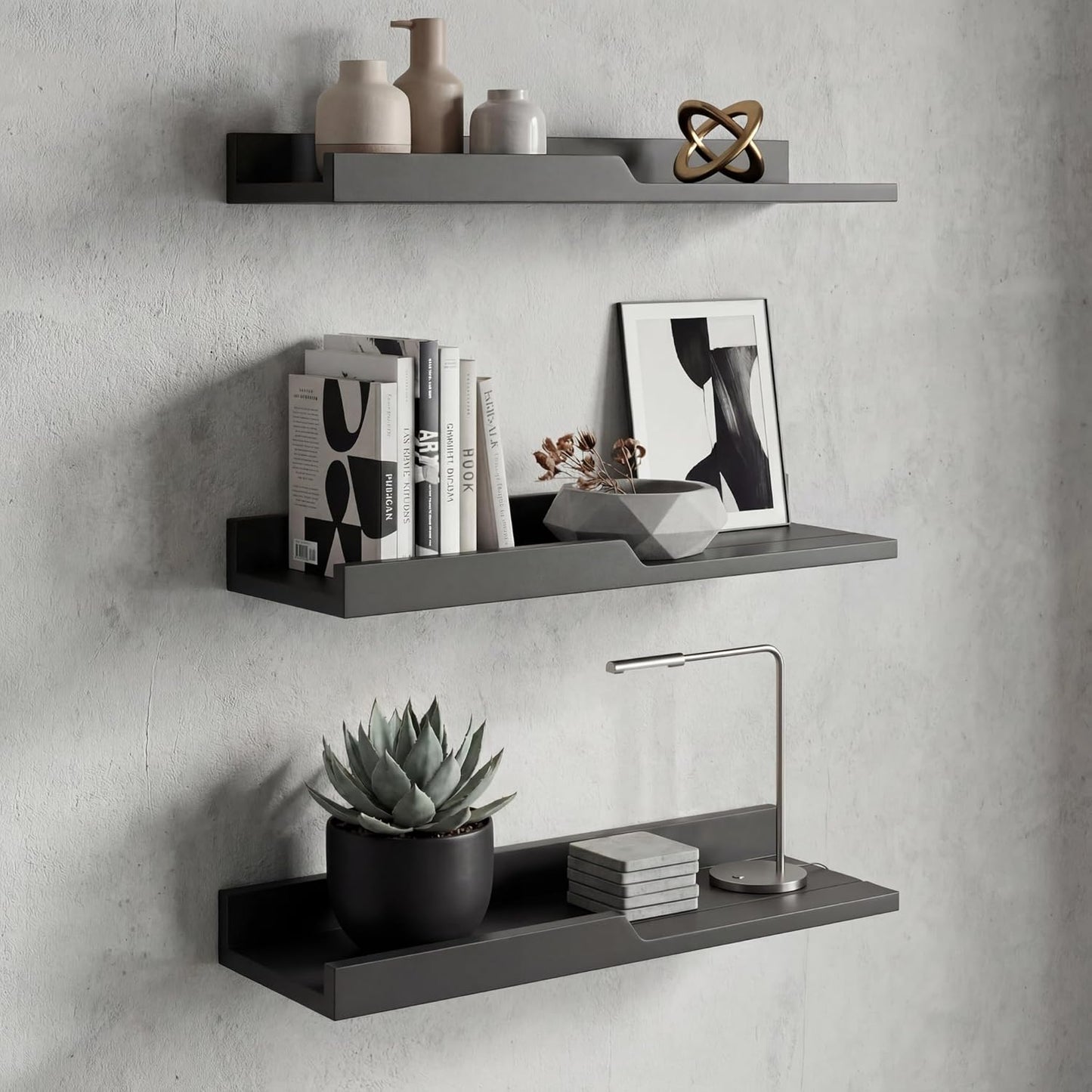 Set 3 Rebee Vision Modern Floating Shelves of : Farmhouse Wall Mounted Bedroom Decor Aesthetic for Multifunctional