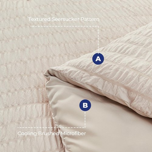 HYMOKEGE Queen Comforter Set - Beige Oversized 7-Piece Seersucker Luxury Bedding | All-Season Comforter, Sheets & Pillowcases