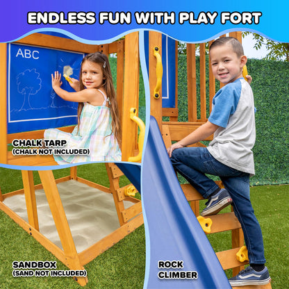 Sportspower Augusta Cedar Wooden Swing Set with Heavy Duty A-Frame & 6ft Double Wall Slide, Bonus Anchor Kit Included