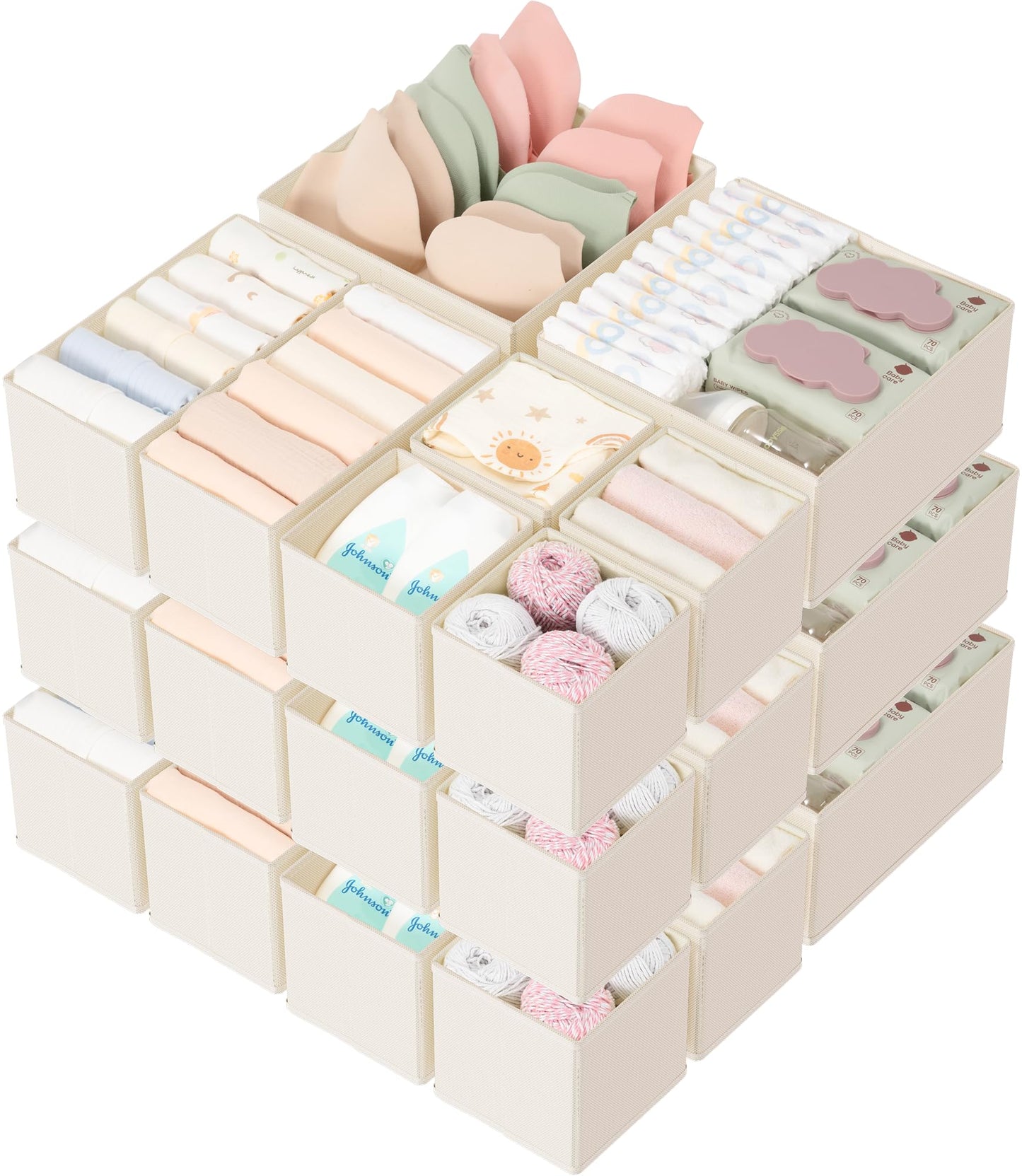 Criusia Drawer Organizer 18-Piece Set, Dresser Organizer for Baby Clothes, Foldable Closet Storage & Drawer Dividers for Underwear, Socks, Nursery (Beige)