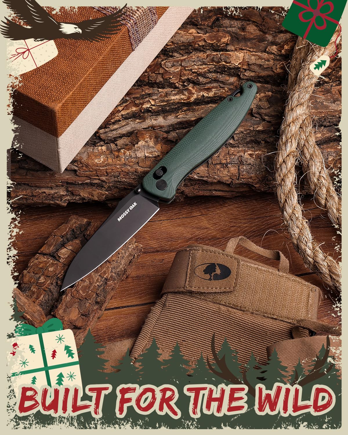 Mossy Oak Folding Pocket Knife, 3.54" D2 Steel Blade with G10 Handle, EDC Folding Knife with Pocket Clip, Suitable for Camping, Tactical, Survival, Hiking and Hunting