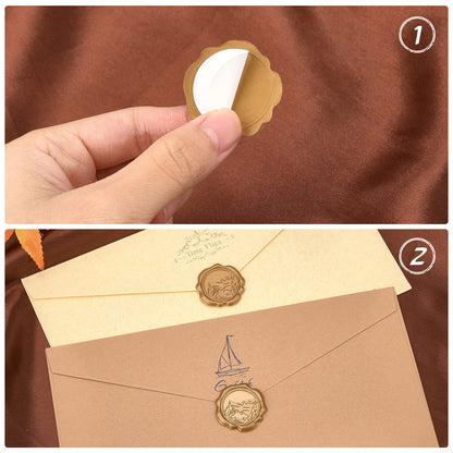 CRASPIRE 60pcs Adhesive Wax Seal Stickers - Mountain Stamp Self Adhesive Gold Vintage Envelope Stickers for Wedding Invitation Cards, Party Favors, Craft Gift