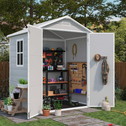 Patiowell 6x4 FT Resin Outdoor Storage Shed with Floor, Plastic Storage Shed with Lockable Door, Outside Shed Perfect to Store Patio Furniture, GardenTools Bike Accessories, Lawn Mower, Light Gray