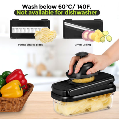 Vegetable Chopper,12-in-1 Multifunctional Food Chopper,Professional Onion Chopper with 7 Blades,Vegetable Cutter with Container for Salad,Potato,Carrot,and Garlic Essential Kitchen Tool (Black)