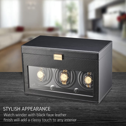 Watch Winder and Storage box for winding 3 Automatic Watches and 12 Watch Storage Space (Black)