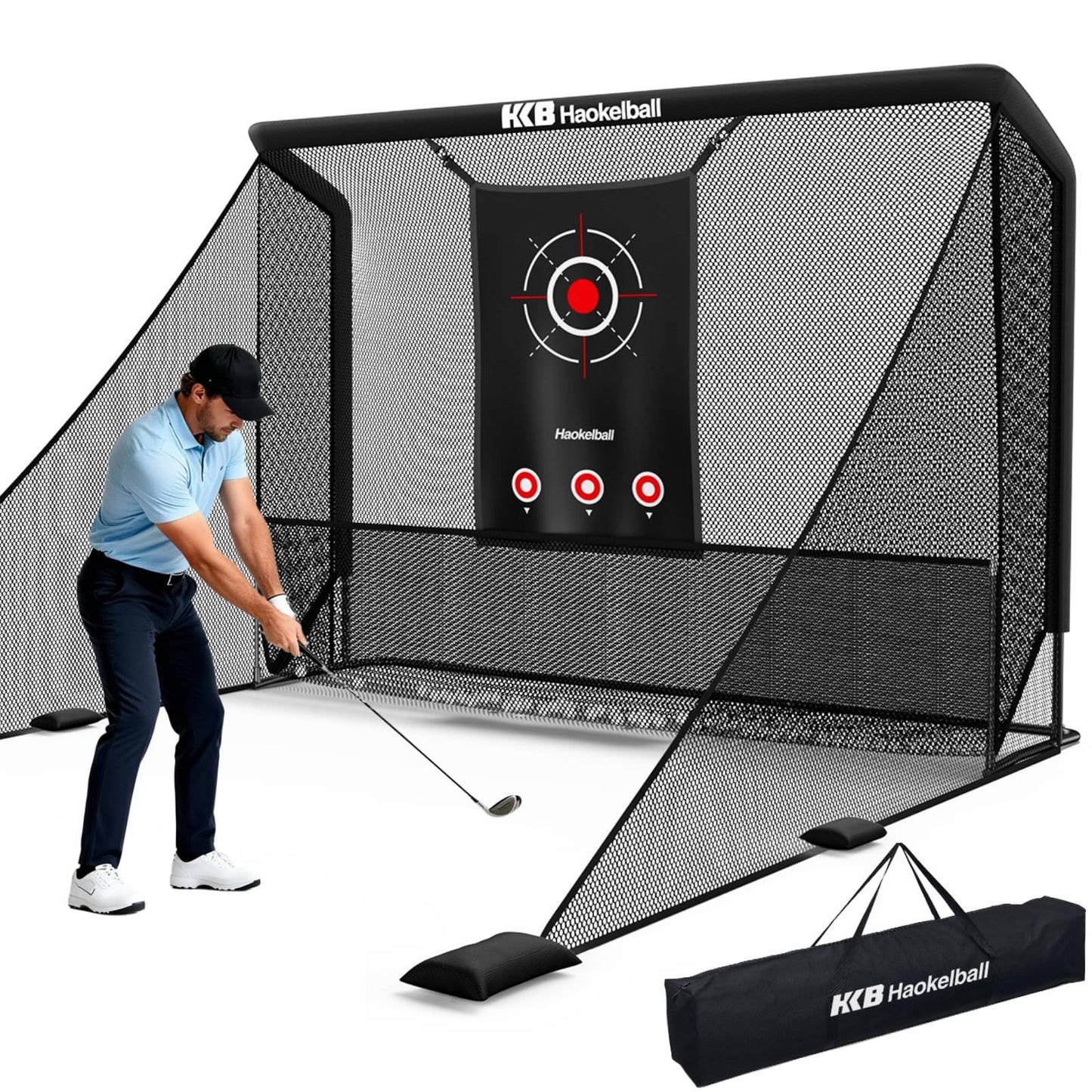 Haokelball Golf Hitting Net for Driving Real Balls, Indoor Chipping Practice Swing Training Nets with Side Barriers Impact Target, 10x8ft Heavy Duty Netting with Carry Bag for Backyard Outdoor Use