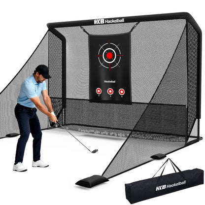 Haokelball Golf Hitting Net for Driving Real Balls, Indoor Chipping Practice Swing Training Nets with Side Barriers Impact Target, 10x8ft Heavy Duty Netting with Carry Bag for Backyard Outdoor Use