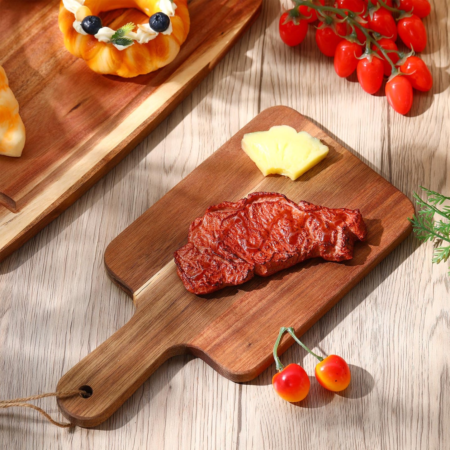 Geetery 16 Pcs Acacia Wood Cutting Board Bulk Kitchen Wooden Chopping Boards with Handle Serving Tray Charcuterie for Pizza, Bread, Cheese, Fruit, Vegetables Housewarming Gift(12 x 6 Inch)