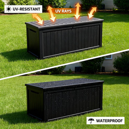 269 Gallon Large Outdoor Storage Box, Waterproof Deck Box with Lockable Lid, Resin Outside Storage Box for Patio Furniture, Pool Accessories, Garden Tools, Storage Bench for Backyard, Porch, Black