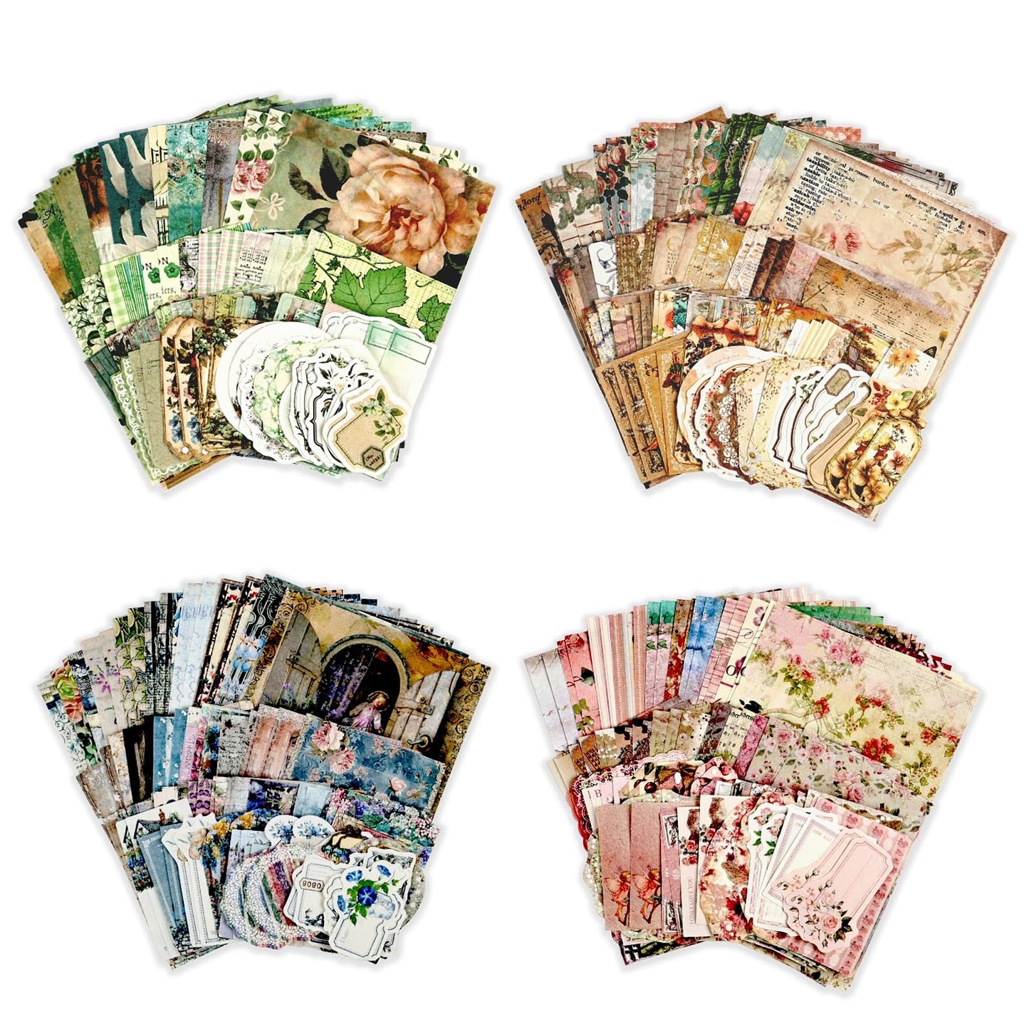 Diuhofart 400Pcs Vintage Scrapbook Supplies Kit, Scrapbook Paper and Journaling Stickers Set, 4Pack Scrap Booking Kit for Junk Journals, Bujo, Collage, Card Making, DIY Crafts Arts
