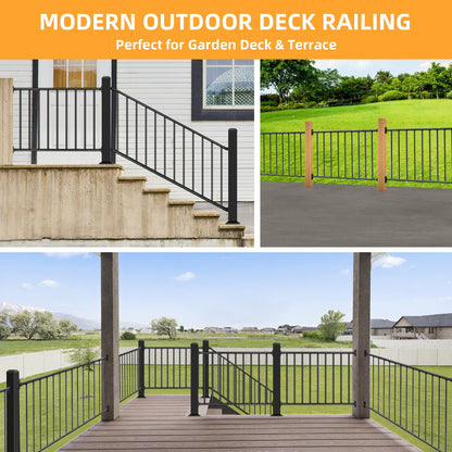 SunCrafts Heavy Duty Steel Deck Railing System, 2-Pack 38 in. H x 6 ft. W Galvanized Guardrail Deck Railing Kit with Black Powder-Coated Finish for Outdoor Decks, Porches & Balconies