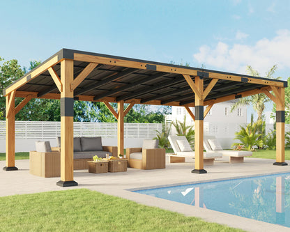 Jocisland 12' x 24' Cedar Wood Gazebo with Sloped Galvanized Steel Roof, Hardtop Gazebo Pavilion with Durable, Rot-Resistant Construction, Permanent Outdoor Pergola for Backyard, Garden & Deck