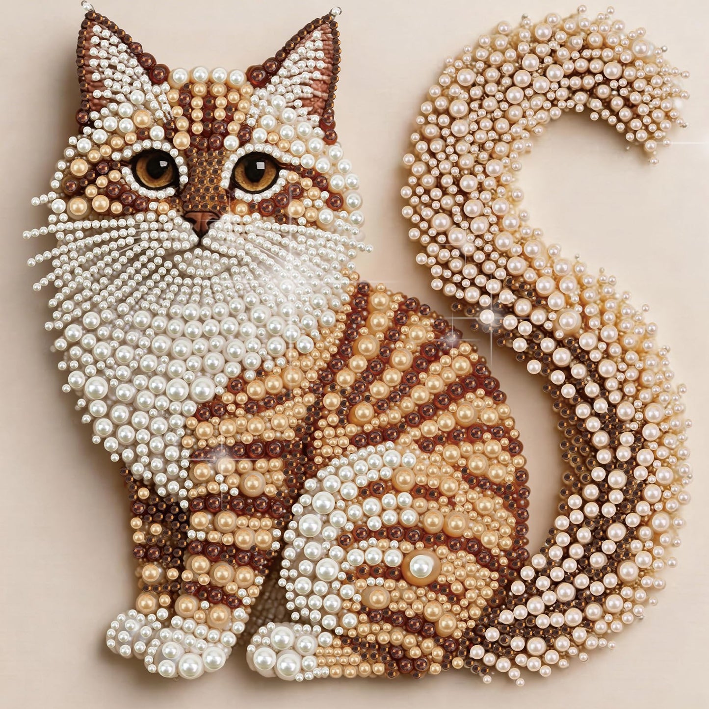 Cat Pearl Diamond Art Kits for Adults, DIY Special Shaped Diamond Painting Kit for Beginners, 5D Diamond Painting Pearl Gem Art for Home Wall Decor 13.8 X 13.8 Inch