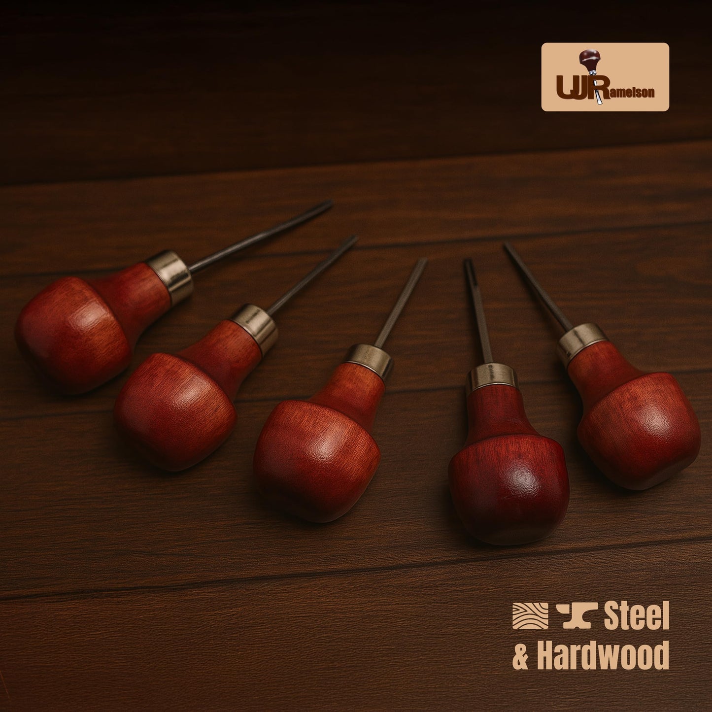 UJ Ramelson Wood Carving Tools Palm Set for Woodworking, Fine Miniature Detail, Stamp Making, Tile Etching, Mini Chisel and Gouge, 5 Pieces
