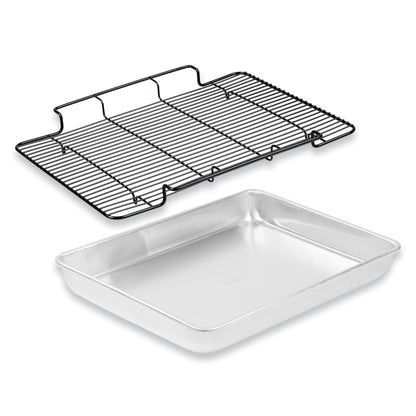 Baker's Secret Non-Toxic Large Roasting Pan 18" with Rack, Roaster 100% Recycled Aluminum, Turkey Roasting Pan, Vegetables, Poultry - The Natural Aluminum Collection PFOA, PFOS, and PTFE free