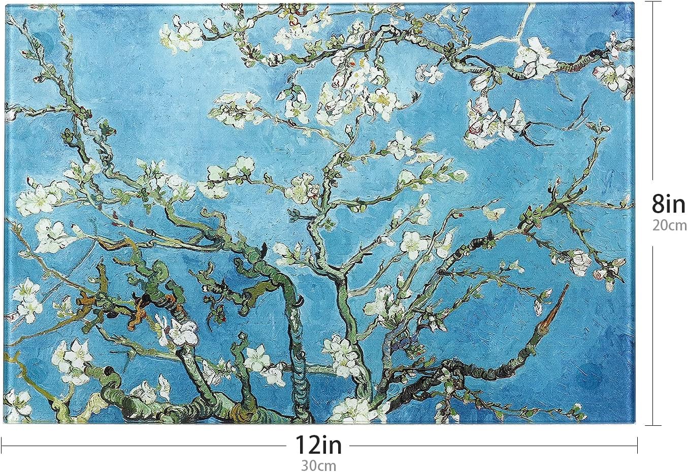 Van Gogh Design Tempered Glass Cutting Board for Kitchen, Small Heat Resistant (8x12 inches)