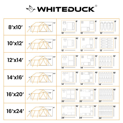 WHITEDUCK Alpha Canvas Wall Tent Waterproof 4 Season Outdoor Camping & Hunting Tent w/Heavy Duty Aluminum Frame, Best for Large Groups, Families & Outfitters (16'x24', Fire Water Repellent)