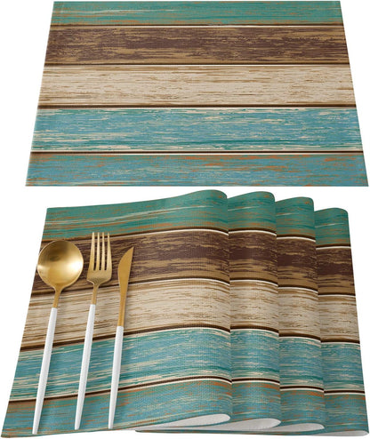 Vandarllin Placemats Set of 6, Retro Rustic Wood Texture, Washable Polyester Stain Resistant Table Mats for Dining