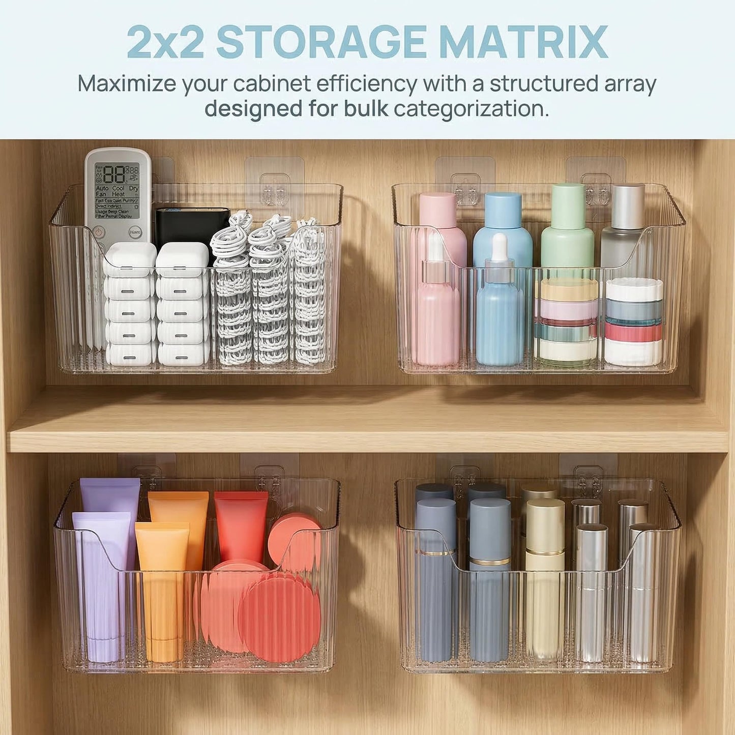 SXSWNSDLX 2 Pack Cabinet Door Organizer, Clear Storage Caddy, Adhesive Wall Mounted Organizer Bins, with Self Adhesive Tape, for Bathroom, Kitchen, Cabinet, Living Room