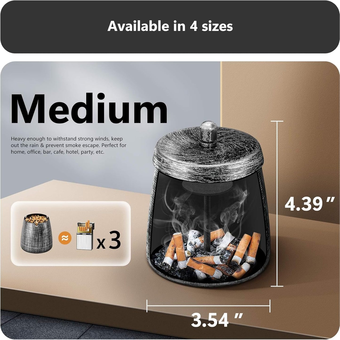 roygra Ashtray with Lid, Windproof Smokeless Metal Ashtray, Medium Size Green (4.39 x 3.54 x 3.54’’)