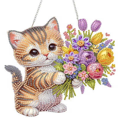 AIBOERL Diamond Art Hanging Kit for Adult,Special Shaped Rhinestone,Double Sided 5D DIY Acrylic Diamond Art Painting Window Pendants Home Garden Wall Hanging Kits Hanging Ornament (Cat)