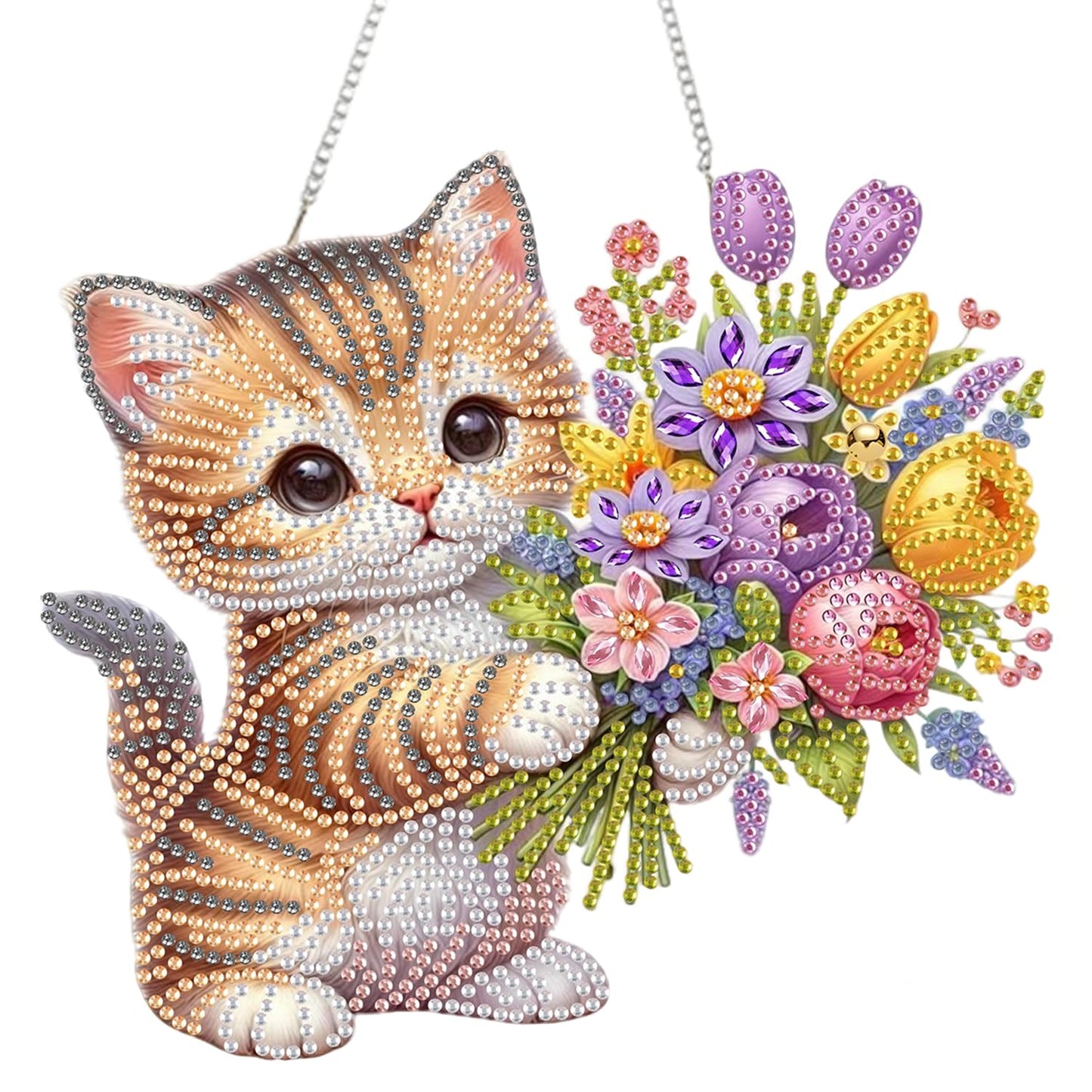 AIBOERL Diamond Art Hanging Kit for Adult,Special Shaped Rhinestone,Double Sided 5D DIY Acrylic Diamond Art Painting Window Pendants Home Garden Wall Hanging Kits Hanging Ornament (Cat)