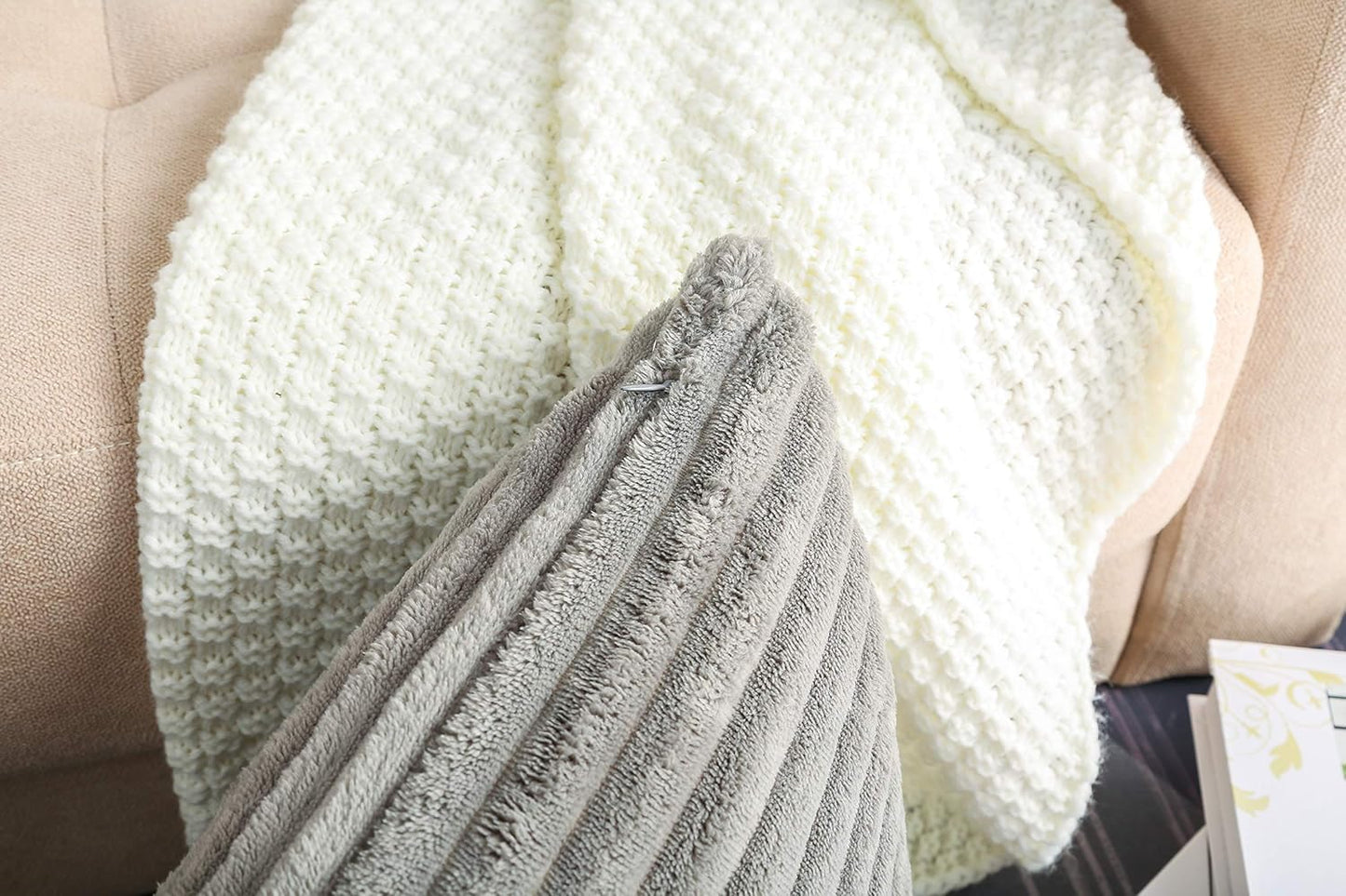 TangDepot Set of 2 Soft Plush Velvet Big Striped Corduroy Decorative Throw Pillow Covers, 24"x24" Grey
