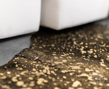 Sunshine Cowhides 100% Genuine Metallic Gold on Dyed Black Cowhide Rug - Modern Style Brazilian Animal Skin Rug & Floor Carpet for Living Room, Bedroom, Kitchen & More - Large (6x7-8ft)